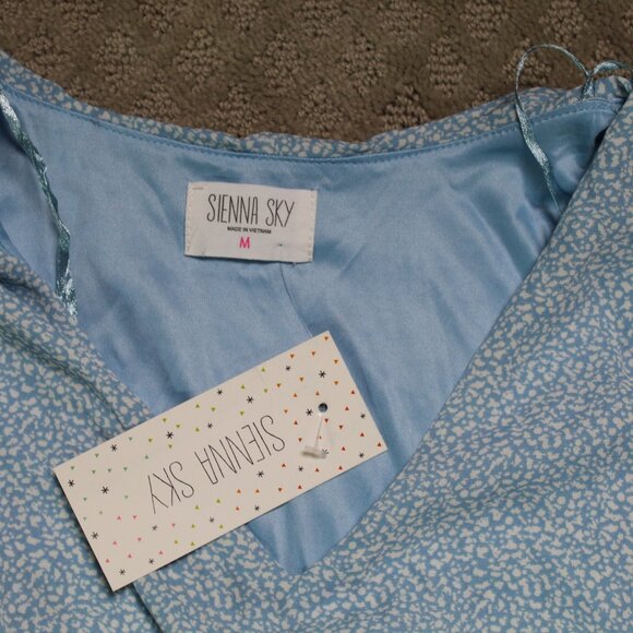 NWT Sienna Sky Size M Blue White Pattern Short Sleeve Fully Lined Maxi Dress - Picture 5 of 6